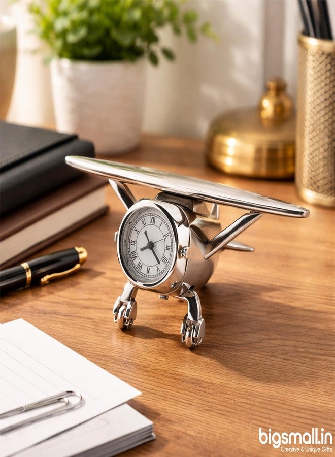 Bigsmall Airplane Shape Decorative Table Clock | Vintage Aircraft Design Desk Clock | Metal Finish Analog Clock for Home & Office Décor - Image 3